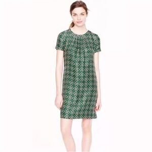 J.CREW Swoop Medallion Dress Silk Blue Green Latticework Size 6